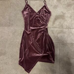 Purple velvet asymmetrical mini dress